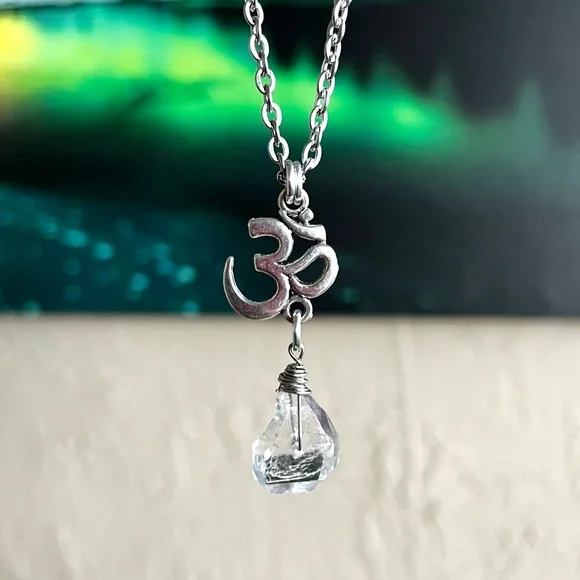 Herkimer diamond om sign charm stainless steel chain boho yoga zen crystals - Picture 9 of 10